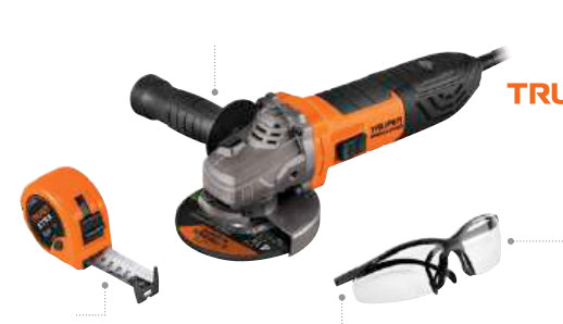 Combo de esmeriladora 4 1/2", 850 W, lentes de seguridad y flexómetro