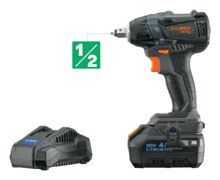 Llave de impacto inalámbrica, 1/2", 20 V