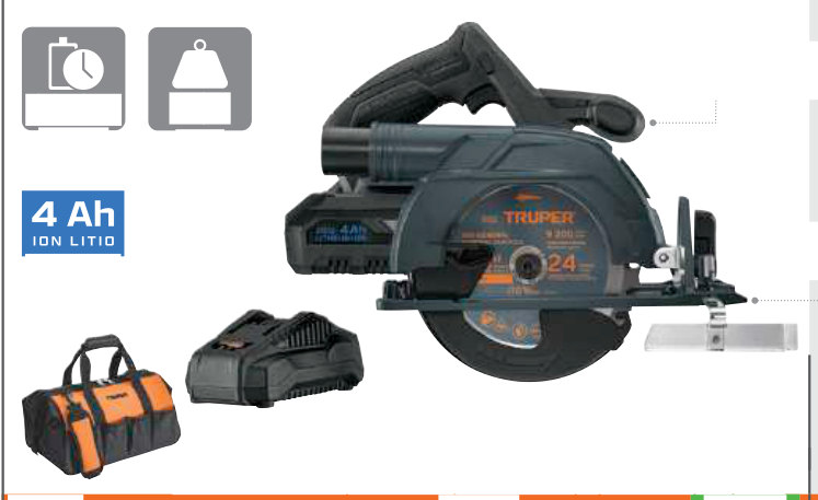 Sierra circular inalámbrica, 6 1/2", 20 V
