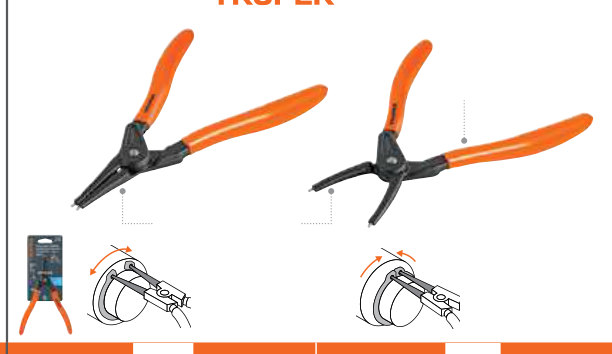 Pinza para anillos de retención, 4 cabezas intercambiables